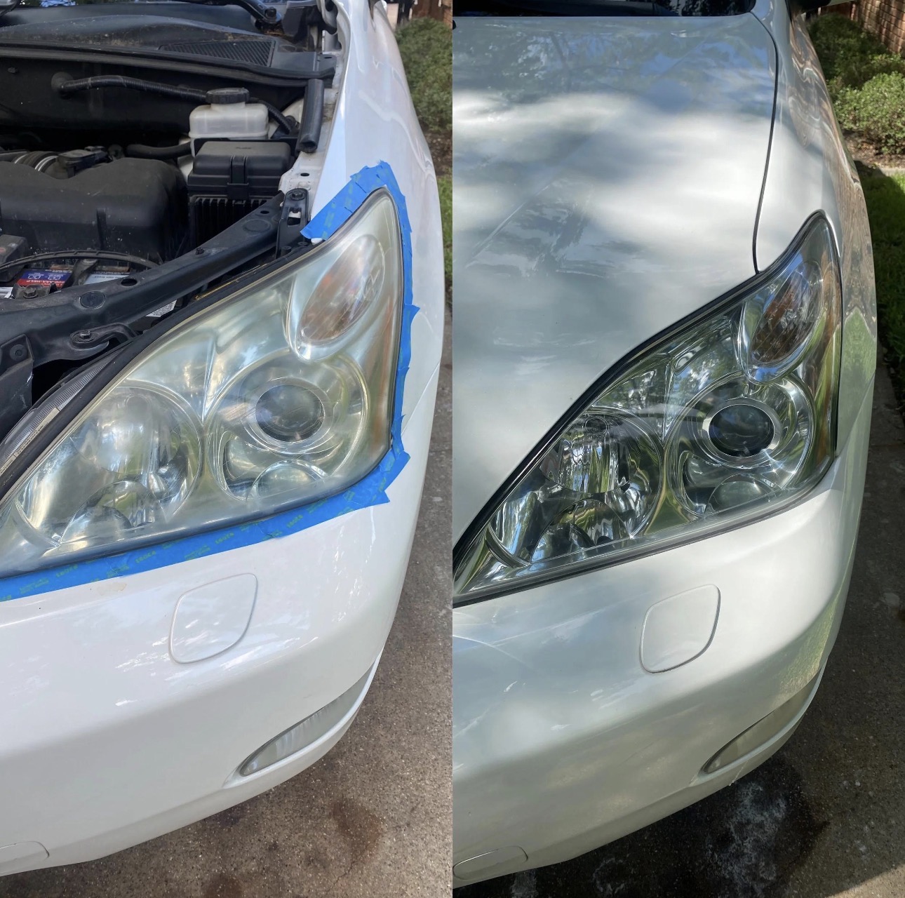 2007 Lexus RX 350 headlight before and after restoration