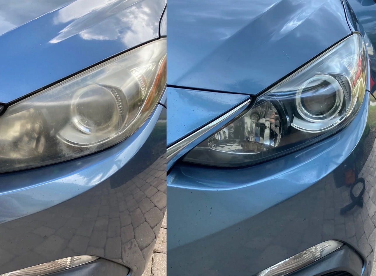 2016 Mazda 3 headlight before and after restoration