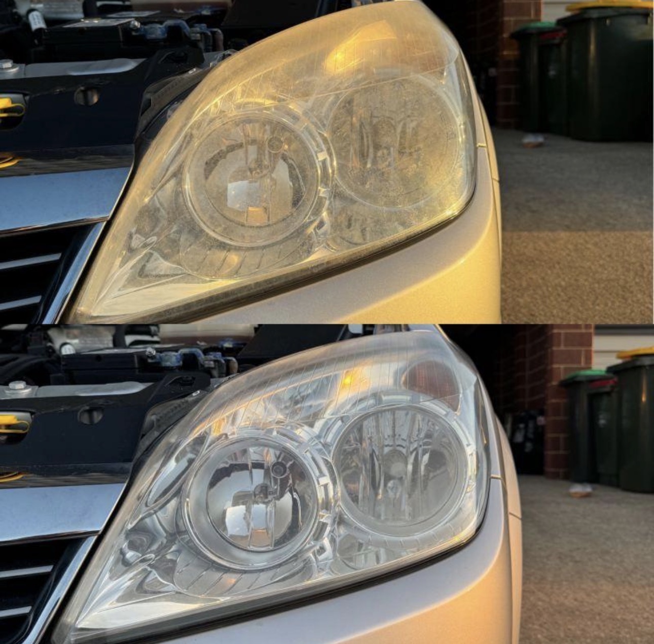 2009 Honda Odyssey headlight before and after restoration